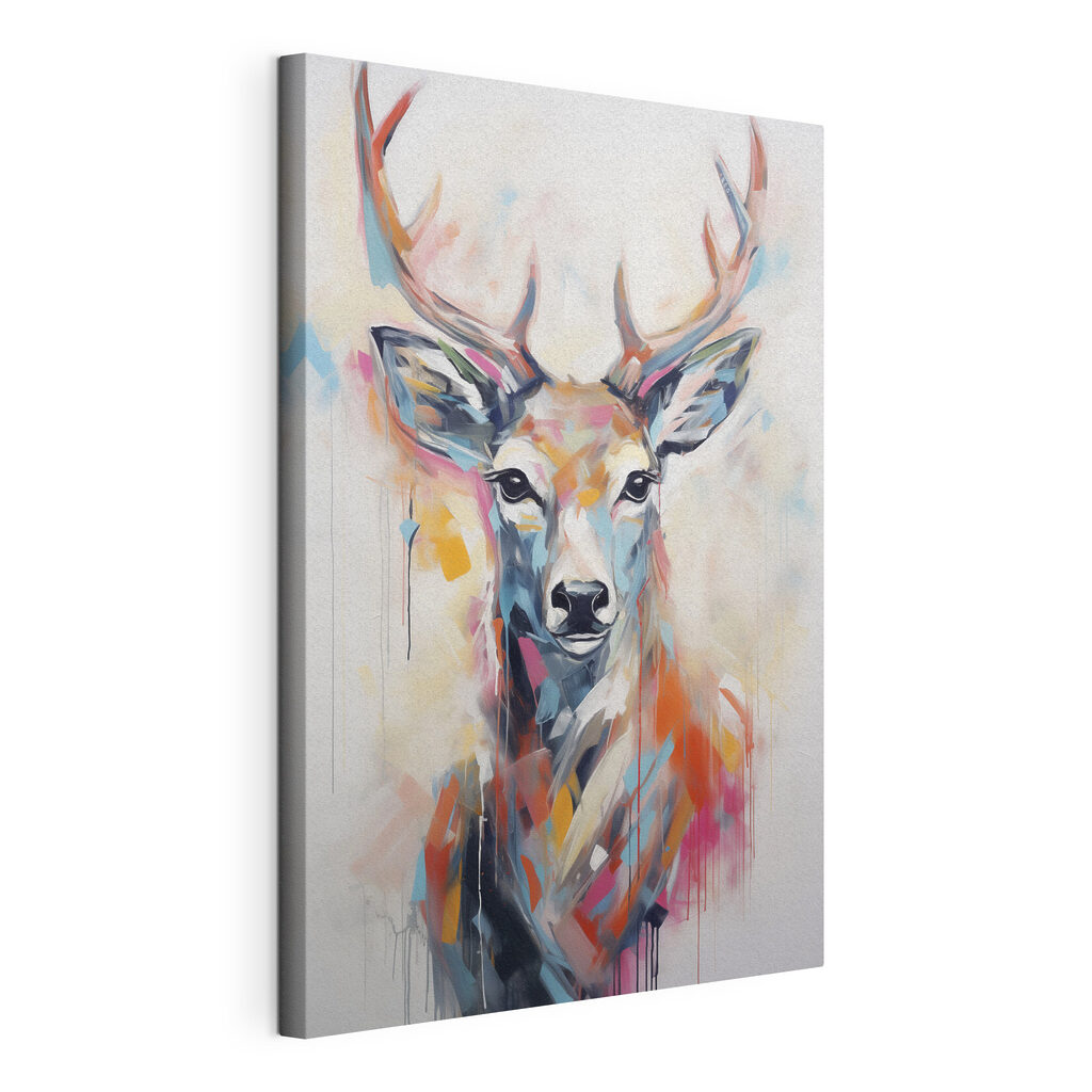 Schilderij van een hert, gespannen canvas met doorlopende rand