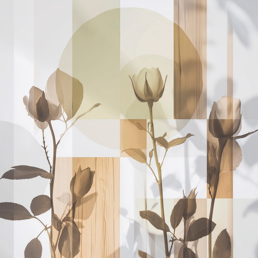 Abstractie met bloemen en geometrische vormen — volledig ontwerp