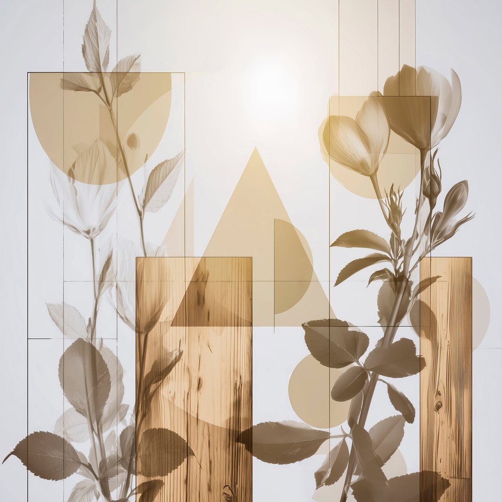 Abstractie met bloemen en geometrische vormen — volledig ontwerp