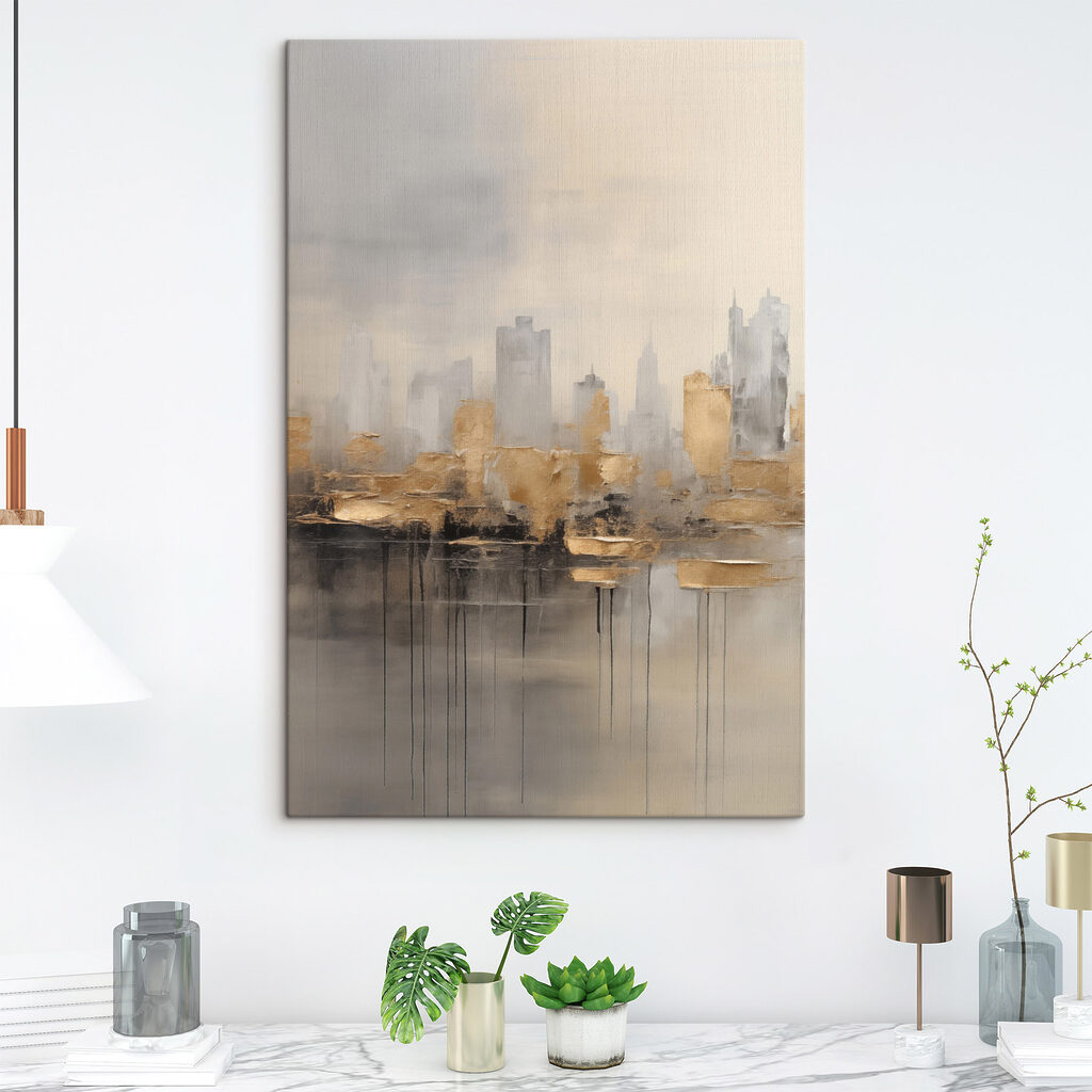 Schilderij van een stad in een interieur