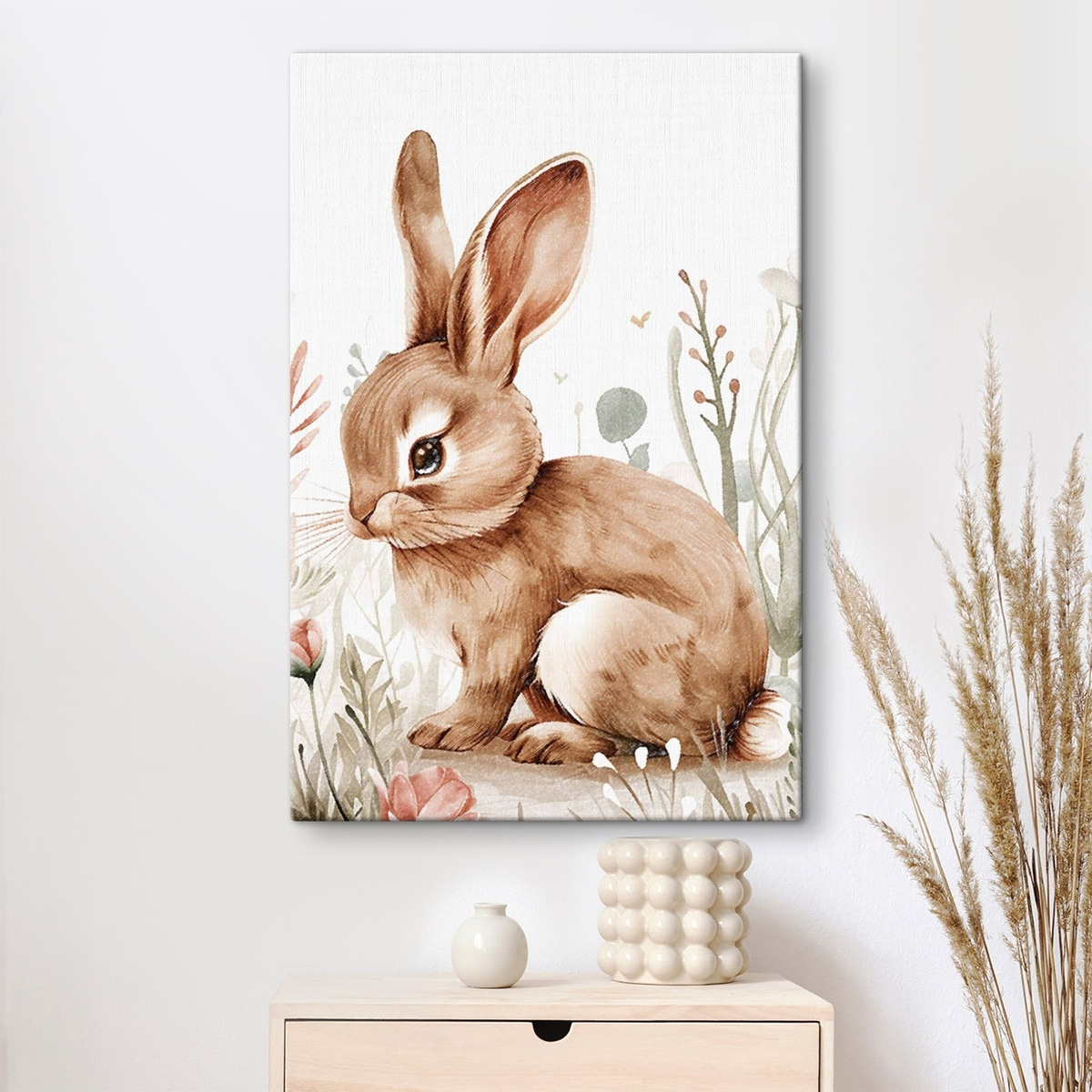Schattig konijntje in bloemen, potloodtekening — interieur 2