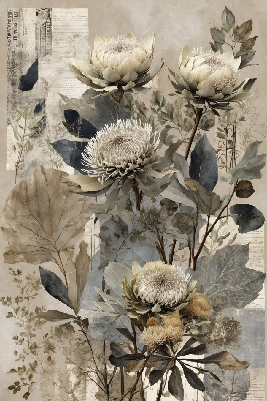 Botanische compositie in gedempt kleurenpalet — volledig ontwerp