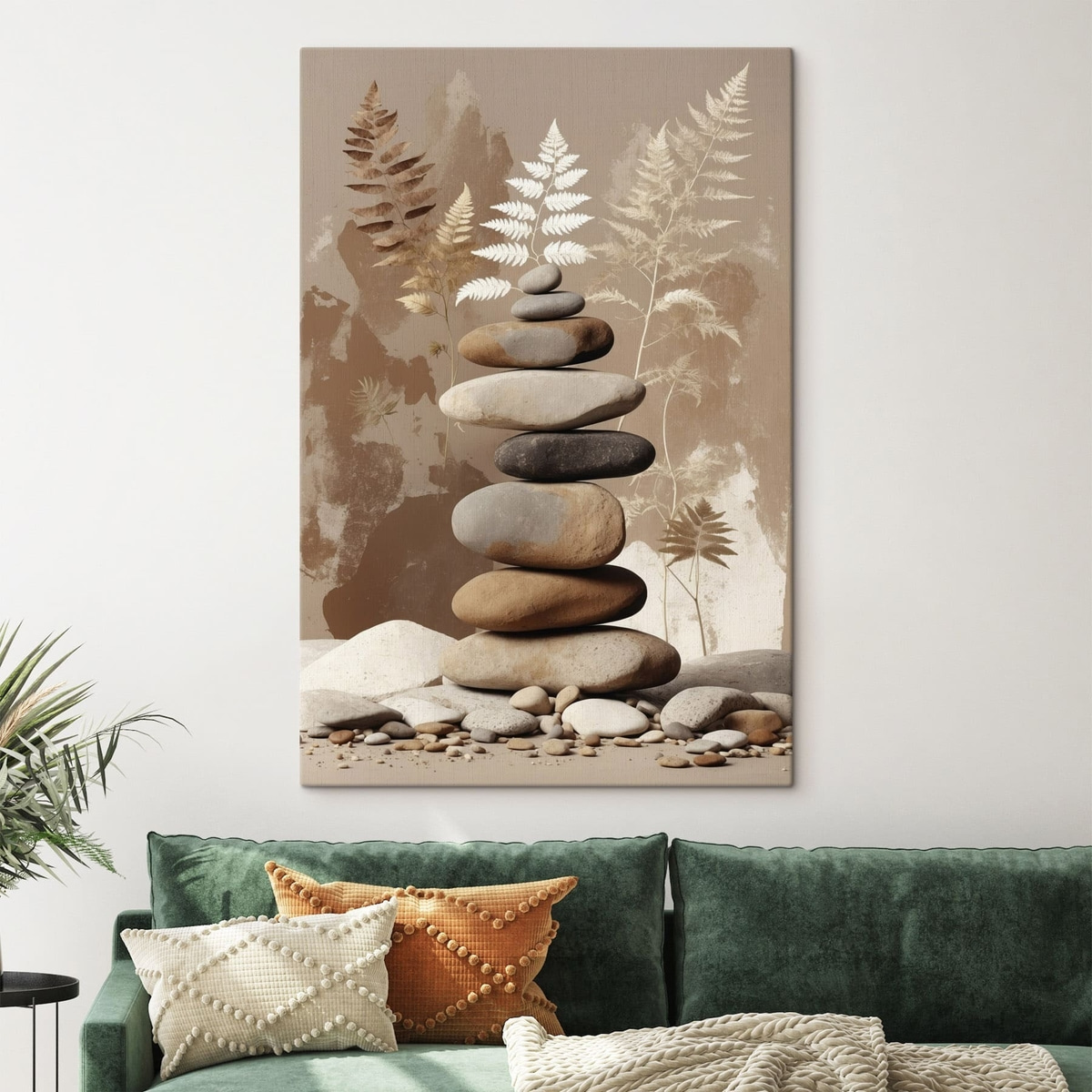 Stapel gladde stenen met een botanische achtergrond — interieur 3