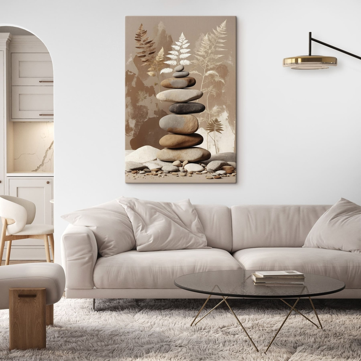 Stapel gladde stenen met een botanische achtergrond — interieur 2