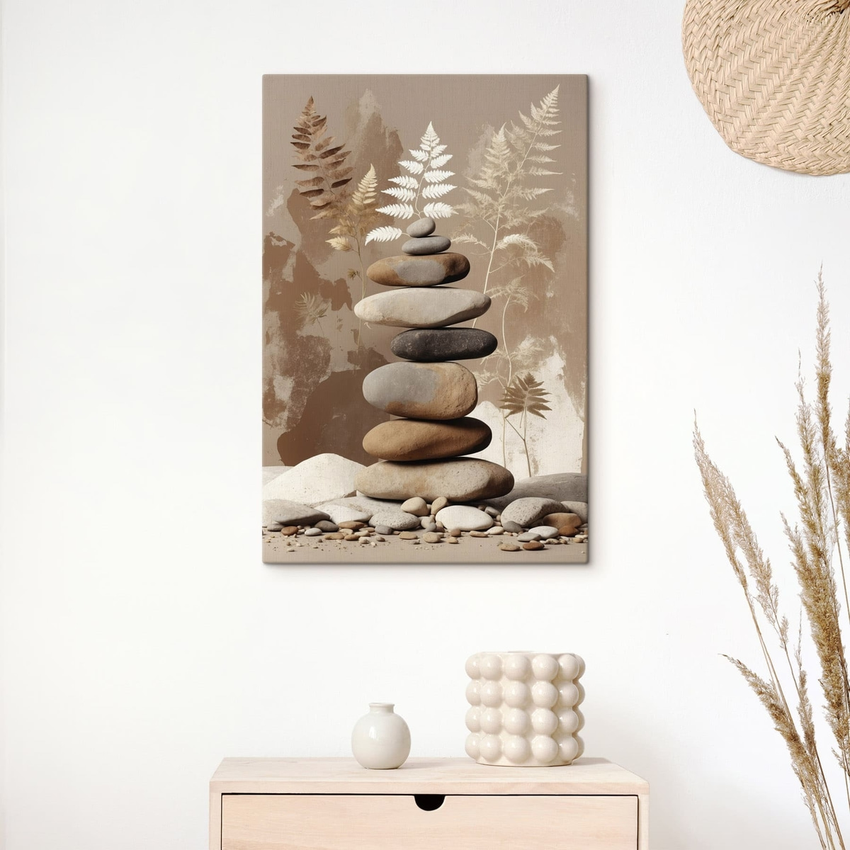 Stapel gladde stenen met een botanische achtergrond — interieur 4