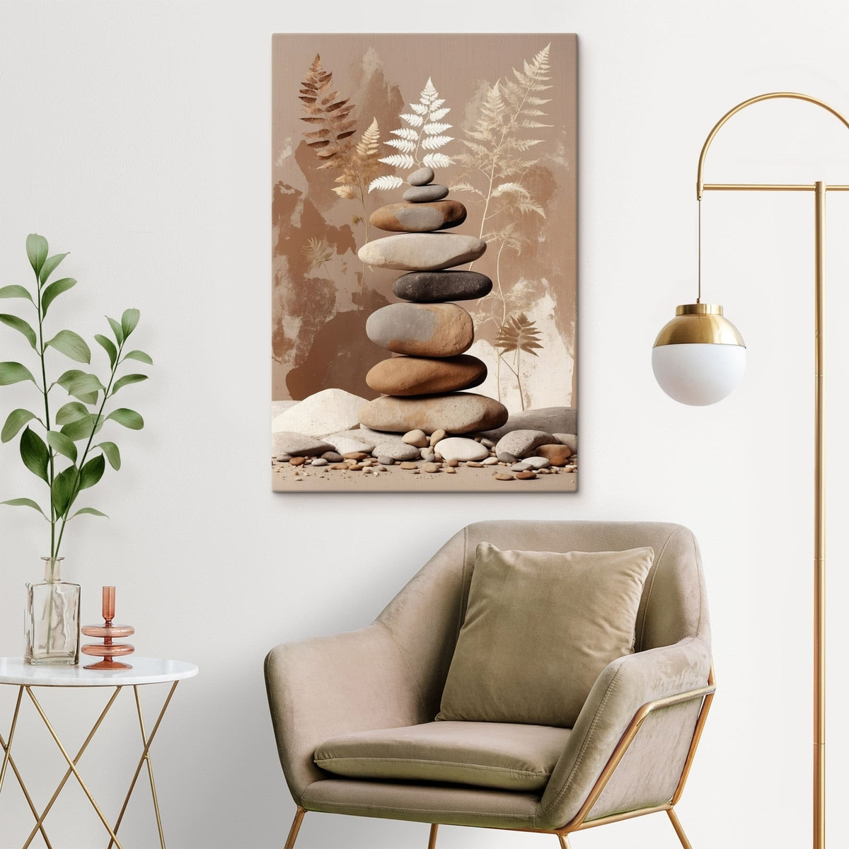 Stapel gladde stenen met een botanische achtergrond — interieur 5