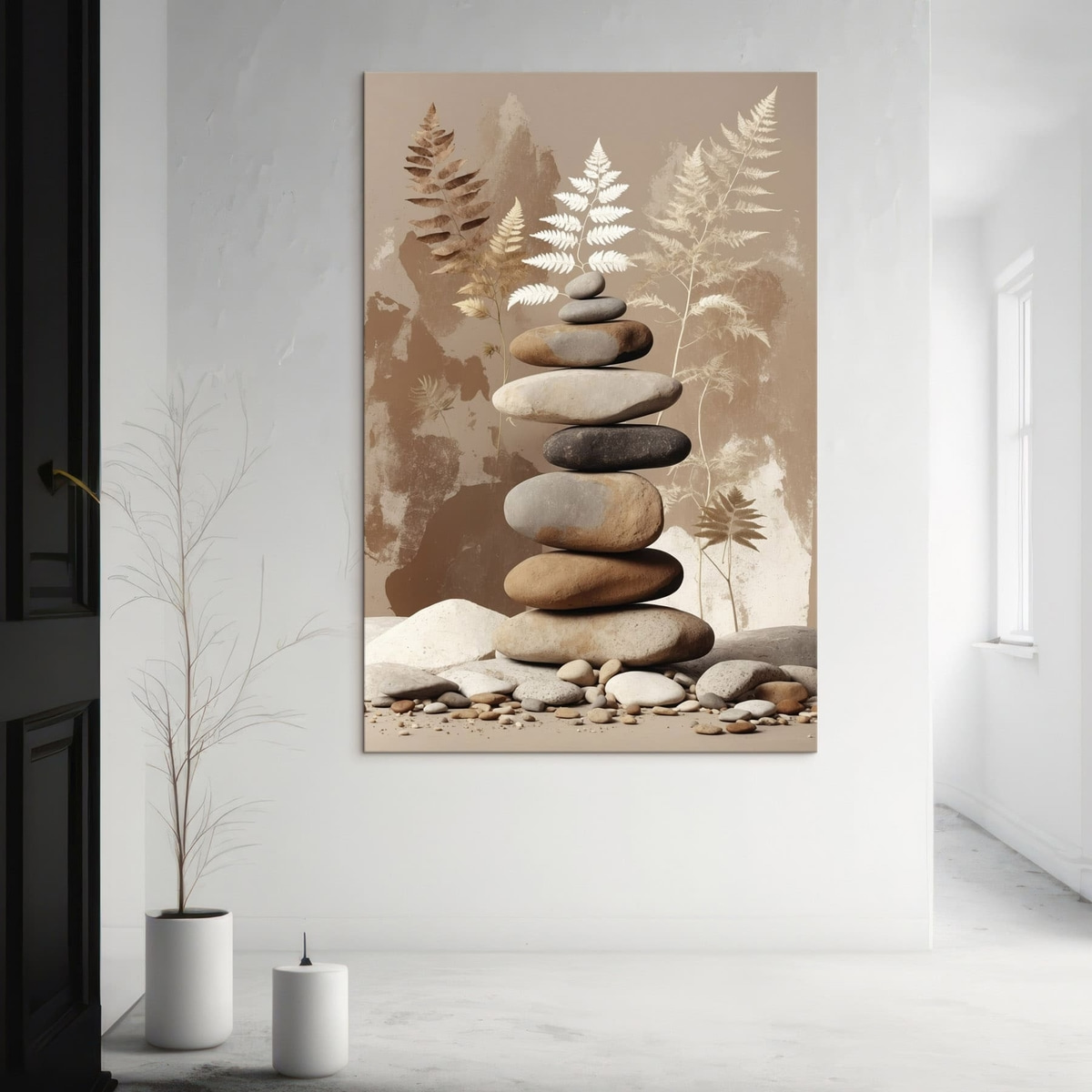 Stapel gladde stenen met een botanische achtergrond — interieur 1