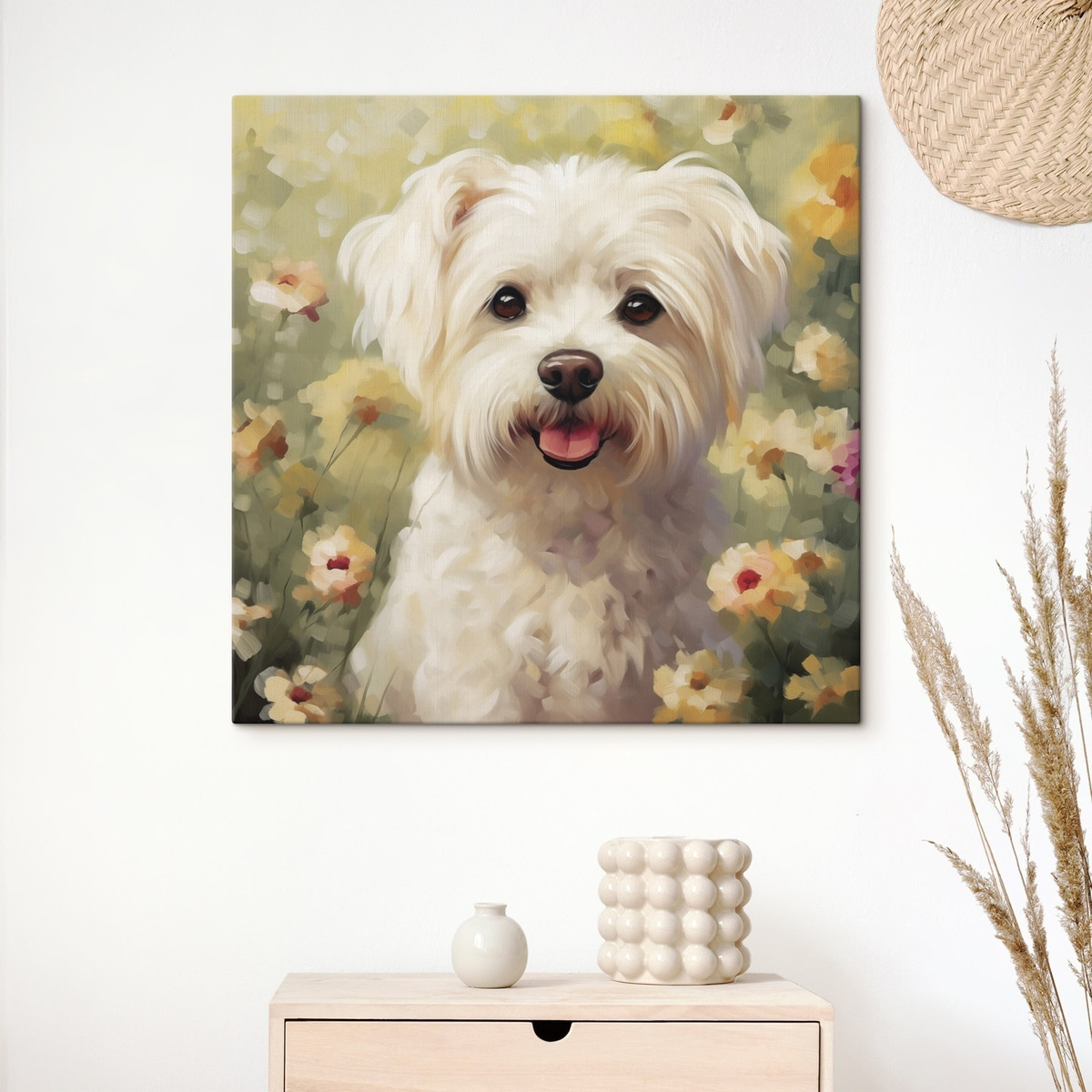 Kleine hond in bloemen — interieur 1