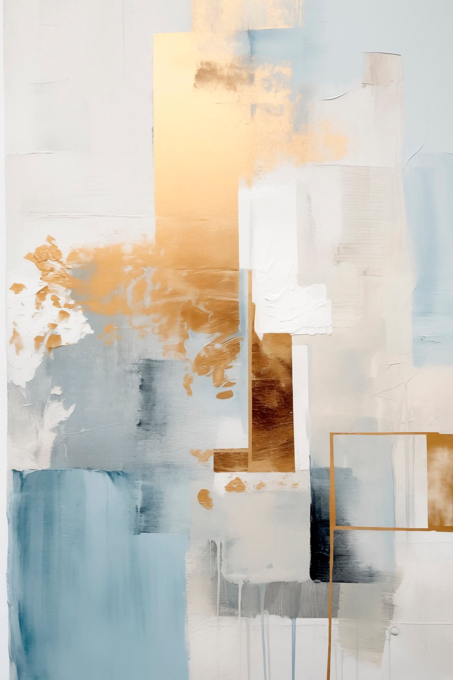Abstracte geometrische vormen in geel, blauw en wit, met textuur en een minimalistische compositie. — volledig ontwerp