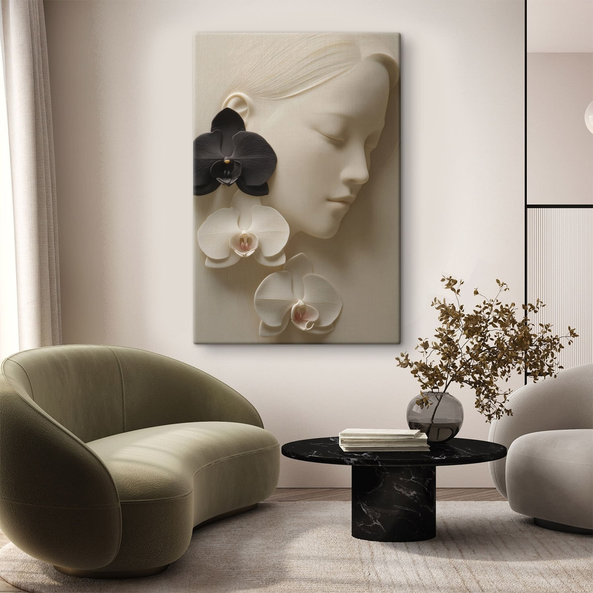 meisje met orchideeën in bas-reliëfstijl — interieur 2