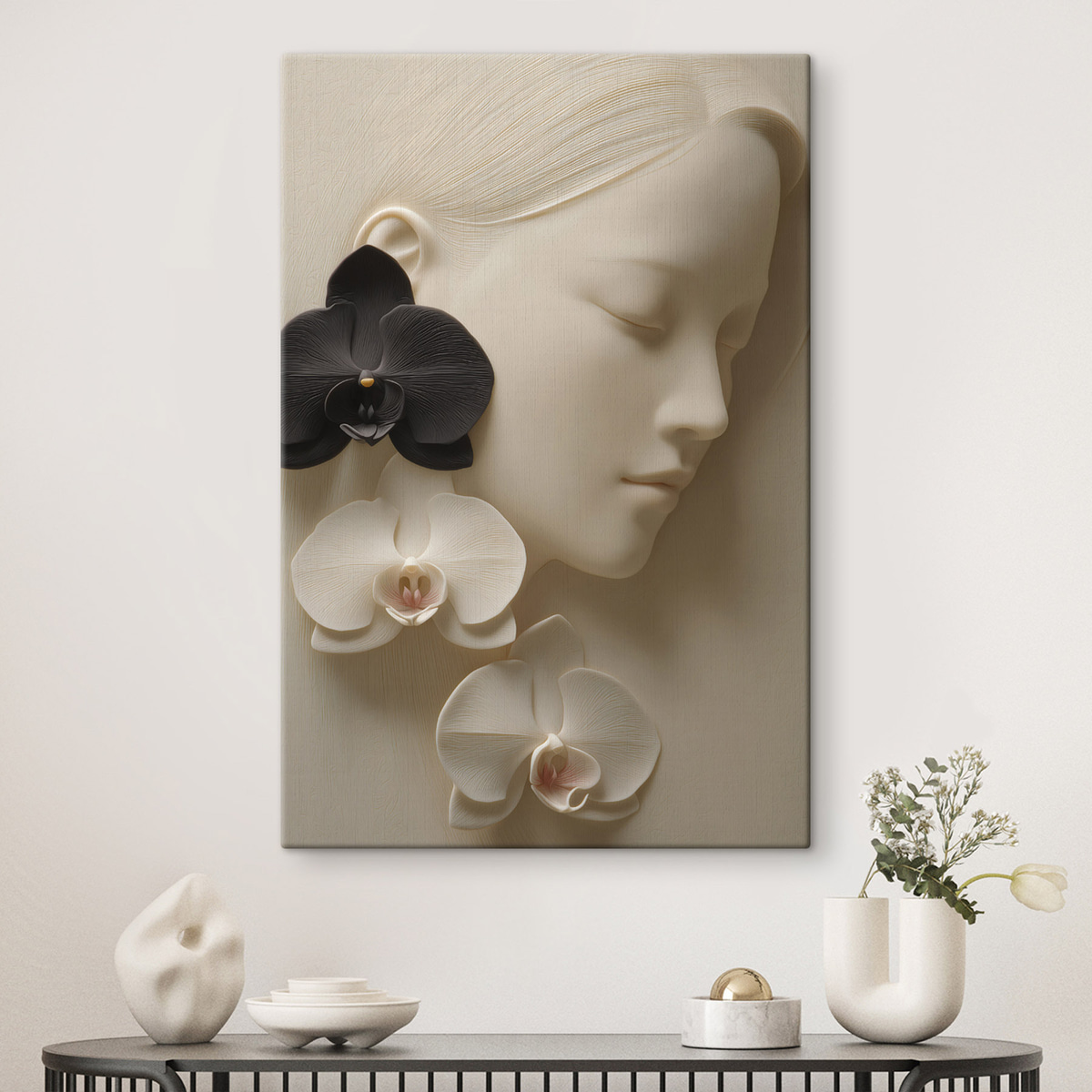 meisje met orchideeën in bas-reliëfstijl — interieur 1