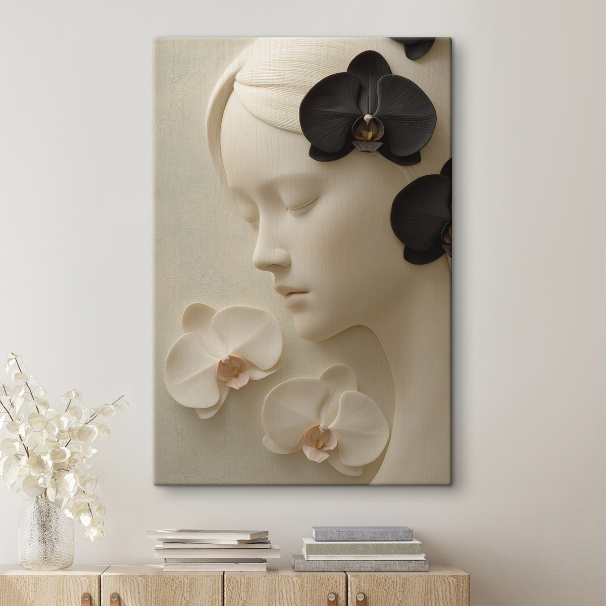 meisje met orchideeën in bas-reliëfstijl — interieur 1