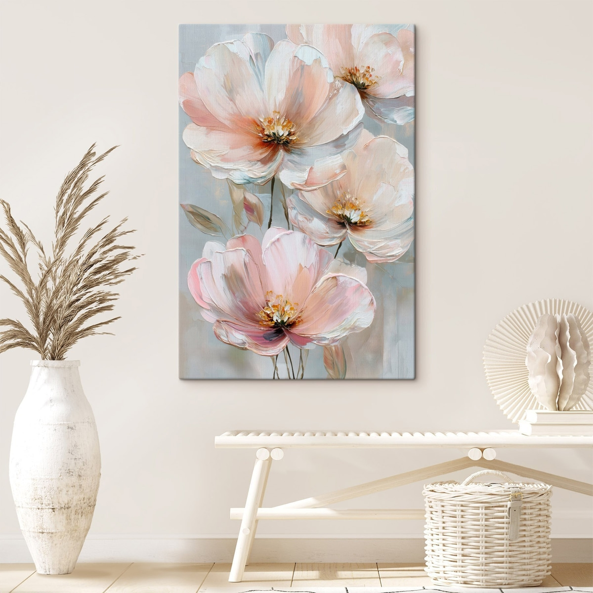Witroze bloemen met expressieve penseelstreken in een olieverfstijl — interieur 3