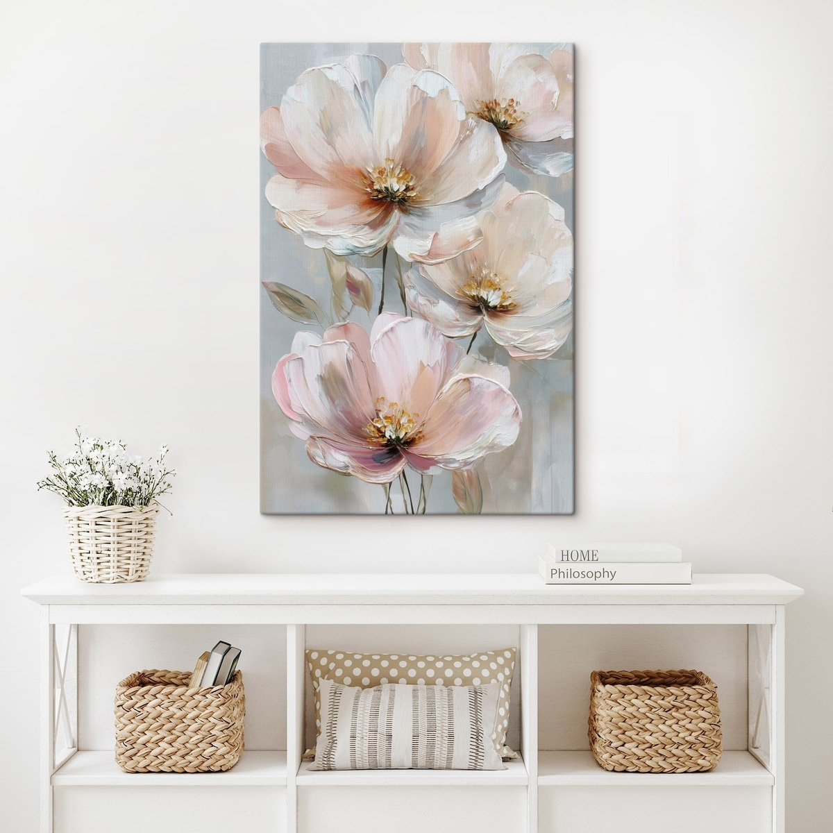 Witroze bloemen met expressieve penseelstreken in een olieverfstijl — interieur 2