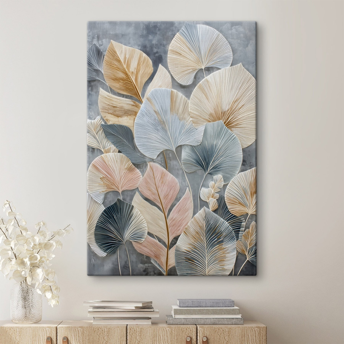 Veelkleurig decoratief blad met uitgesproken textuur op een donkere achtergrond — interieur 2