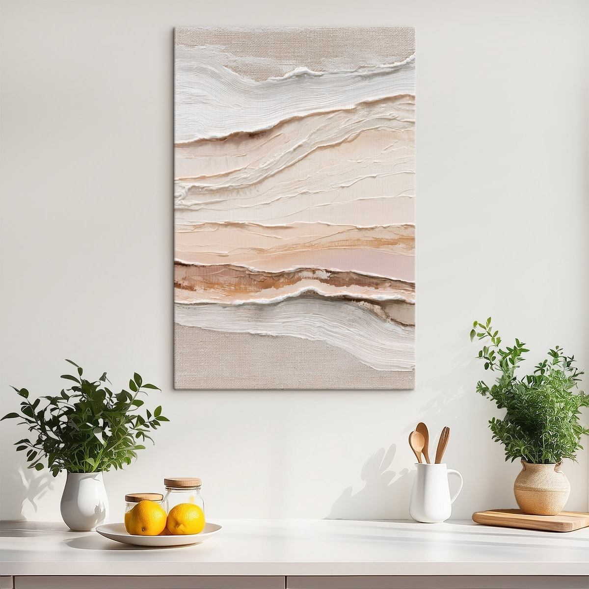 Gelaagde compositie in zand- en crèmekleuren — interieur 3