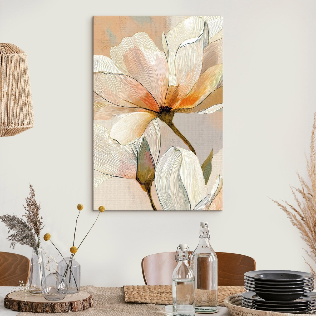 Bloemstuk in perzik- en blauwtinten — interieur 3