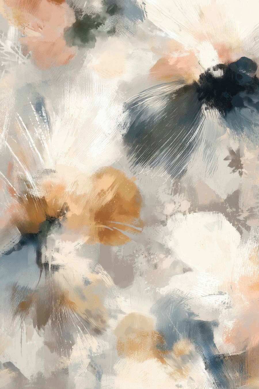 Artistieke compositie met grote bloemen en lineaire grafische elementen — volledig ontwerp