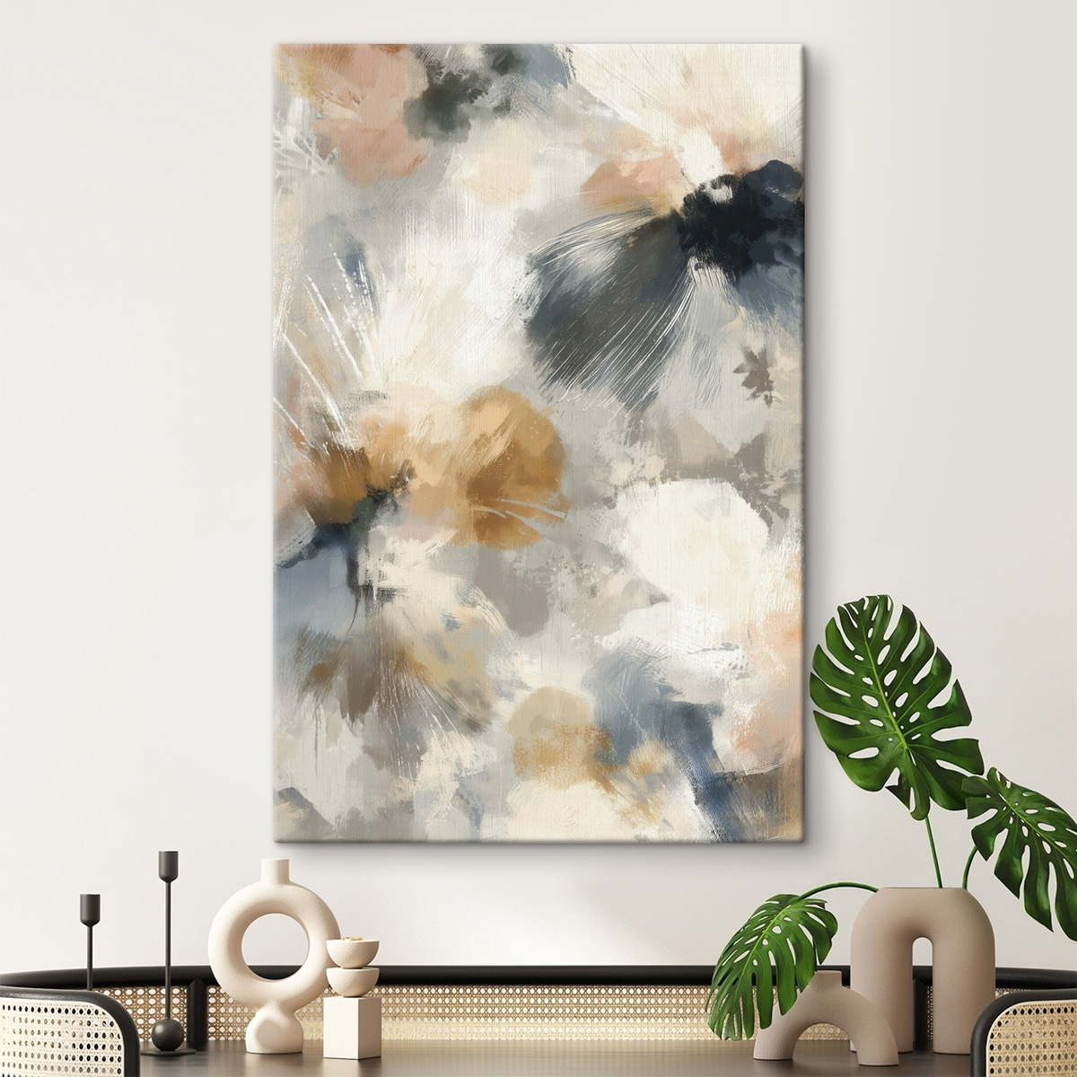 Artistieke compositie met grote bloemen en lineaire grafische elementen — interieur 2