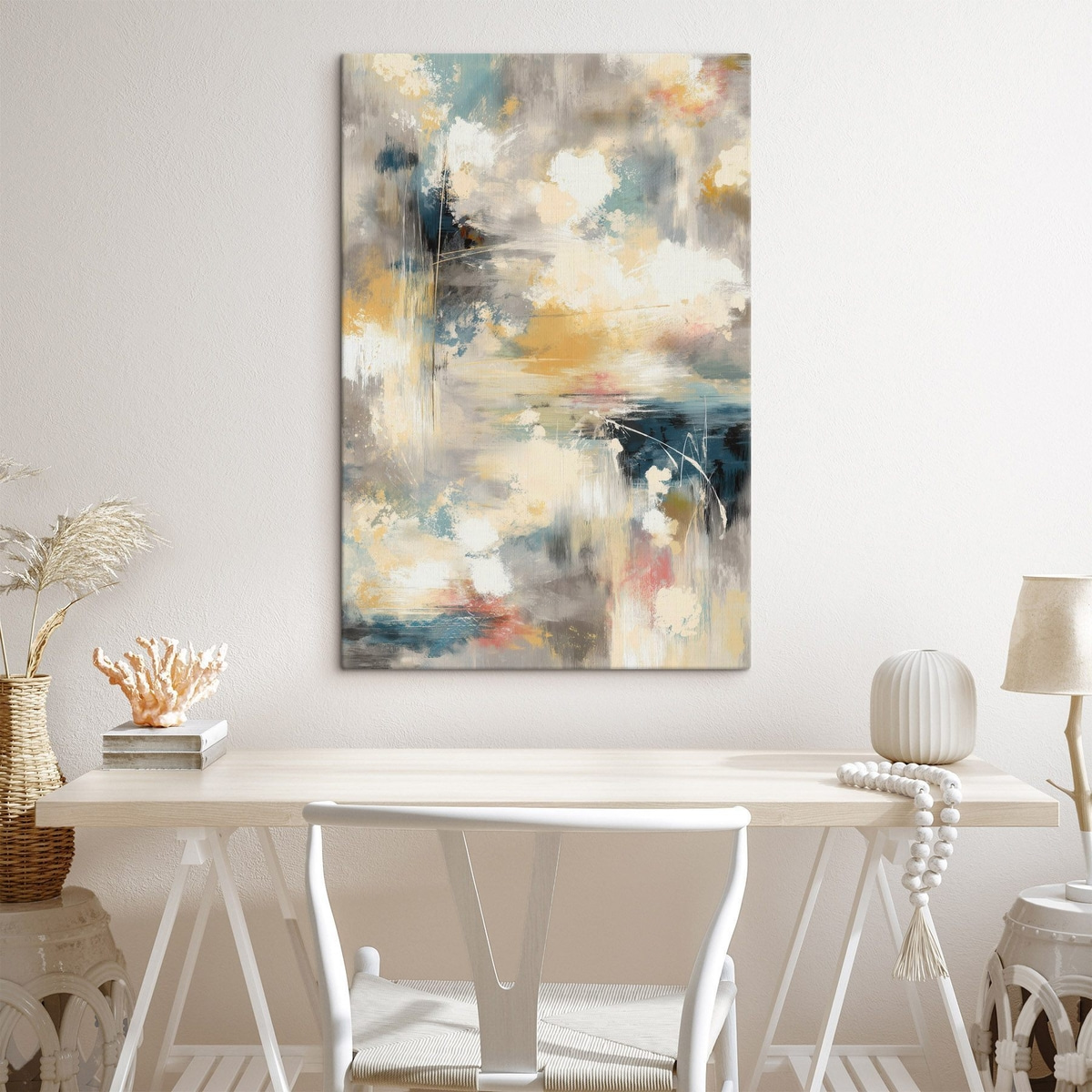 Abstracte kunstwerken in gedempte tinten in een minimalistische stijl — interieur 3