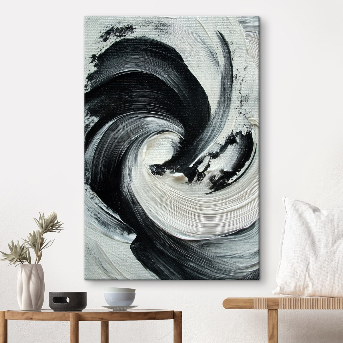 Abstracte spiraal met expressieve penseelstreken in een olieverfstijl — interieur 1