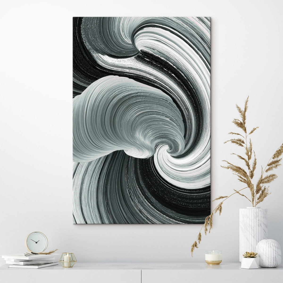 Bewegingsenergie: zwart-wit abstract in een olieverfstijl — interieur 3