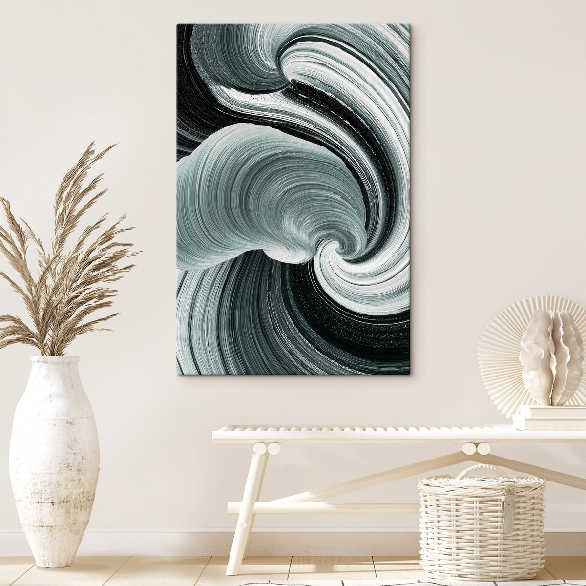 Bewegingsenergie: zwart-wit abstract in een olieverfstijl — interieur 1