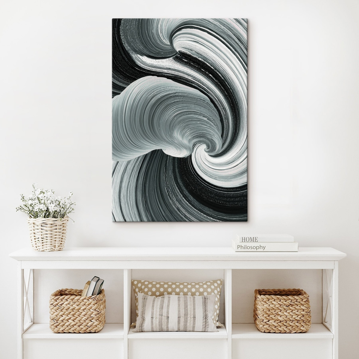 Bewegingsenergie: zwart-wit abstract in een olieverfstijl — interieur 2