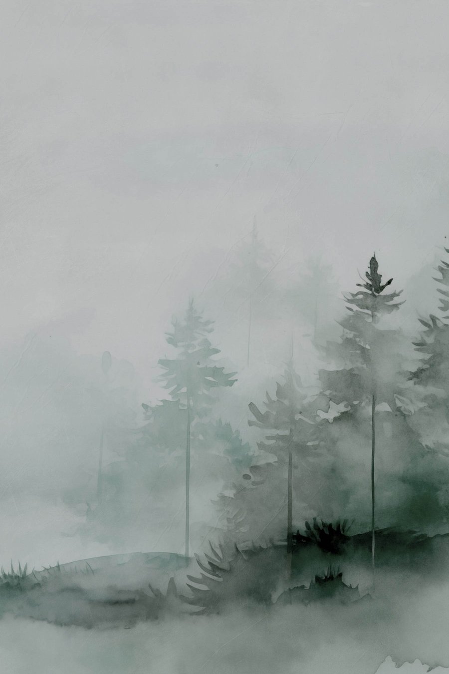 Dennenbomen in het bos, imitatie aquarel — volledig ontwerp