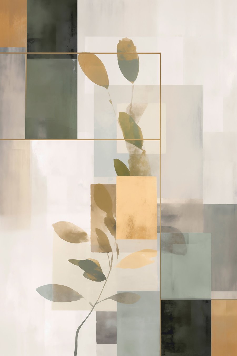 Geometrische abstractie met takken en bladeren — volledig ontwerp