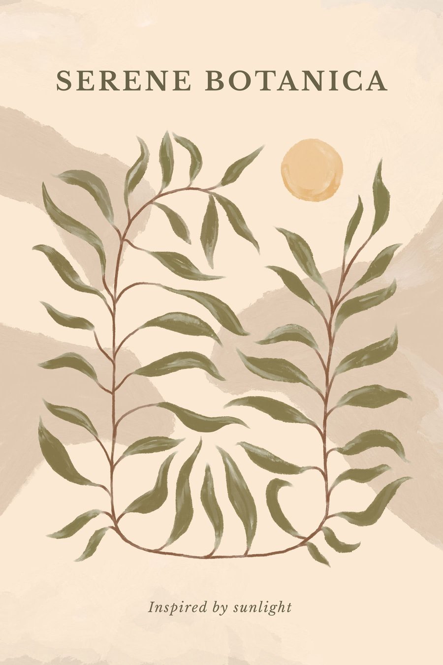 Botanische poster met tekst 'Serene Botanica' — volledig ontwerp