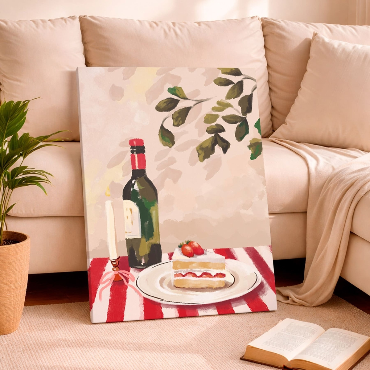 Stilleven met wijn, kaars en cake — interieur 1