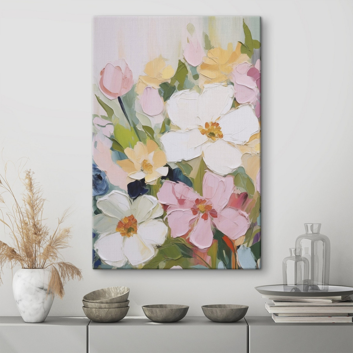 Heldere bloemen imitatie van schilderij — interieur 1