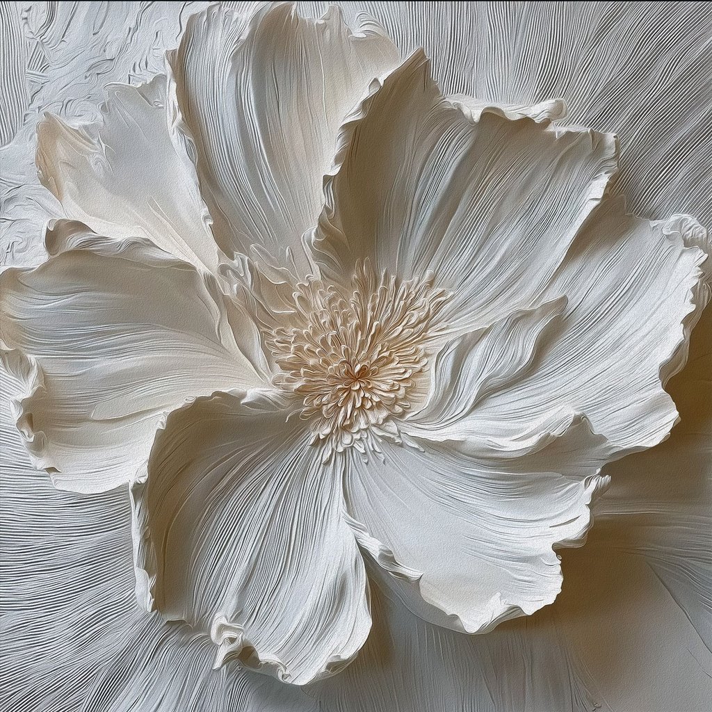 witte gipsen reliëf bloemensculptuur — volledig ontwerp