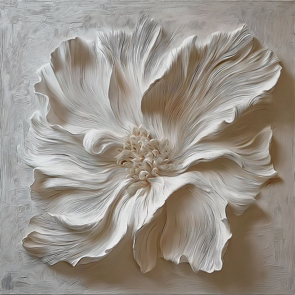 witte gipsen reliëf bloemensculptuur — volledig ontwerp