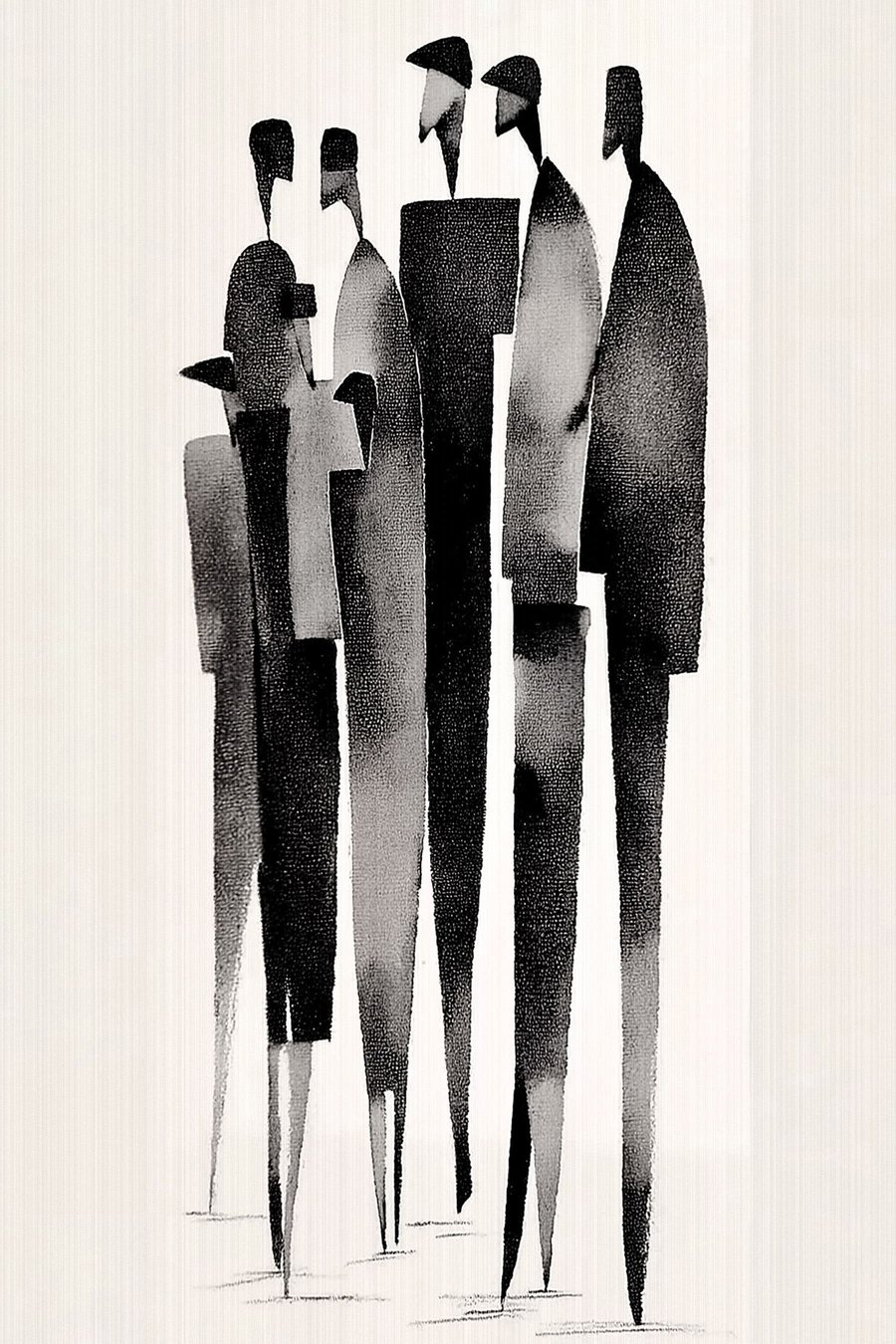 minimalistische langgerekte menselijke figuren die in een rij staan — volledig ontwerp