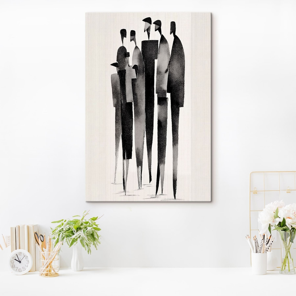 minimalistische langgerekte menselijke figuren die in een rij staan — interieur 2