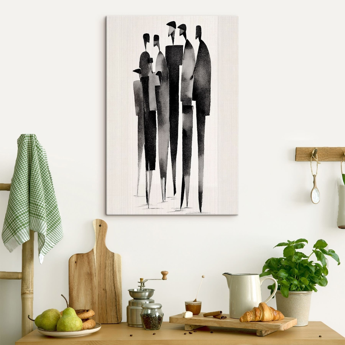 minimalistische langgerekte menselijke figuren die in een rij staan — interieur 1