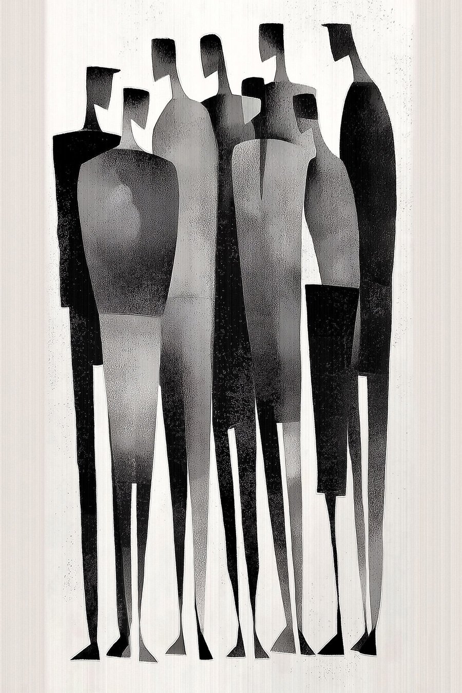 minimalistische langgerekte menselijke figuren die in een rij staan — volledig ontwerp