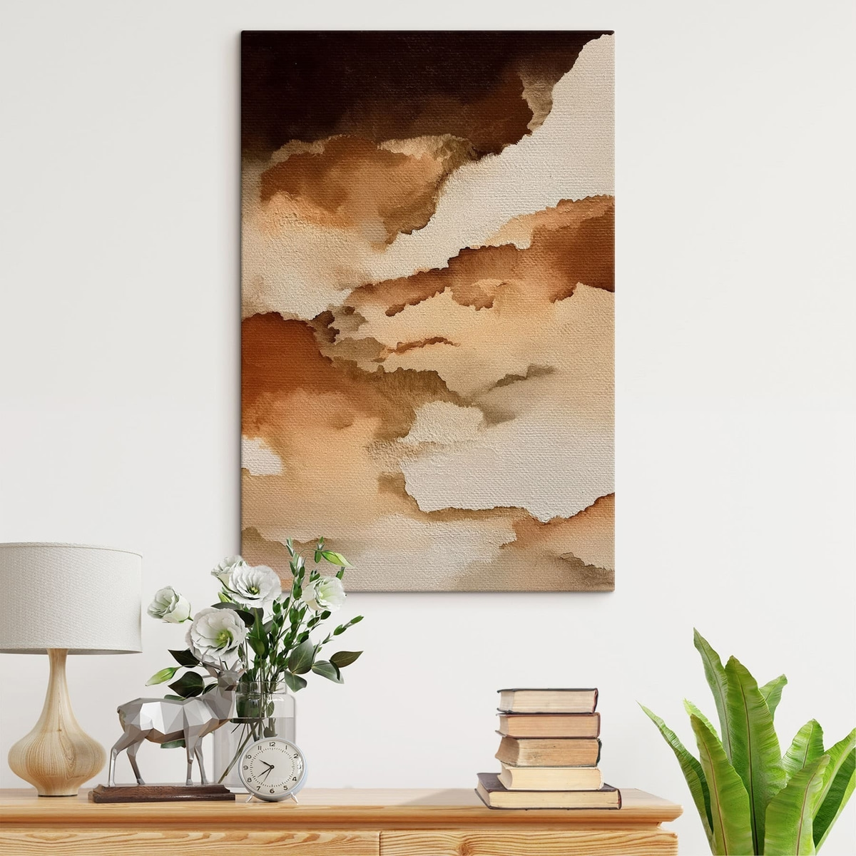 abstracte gelaagde aquarelcompositie in een interieur