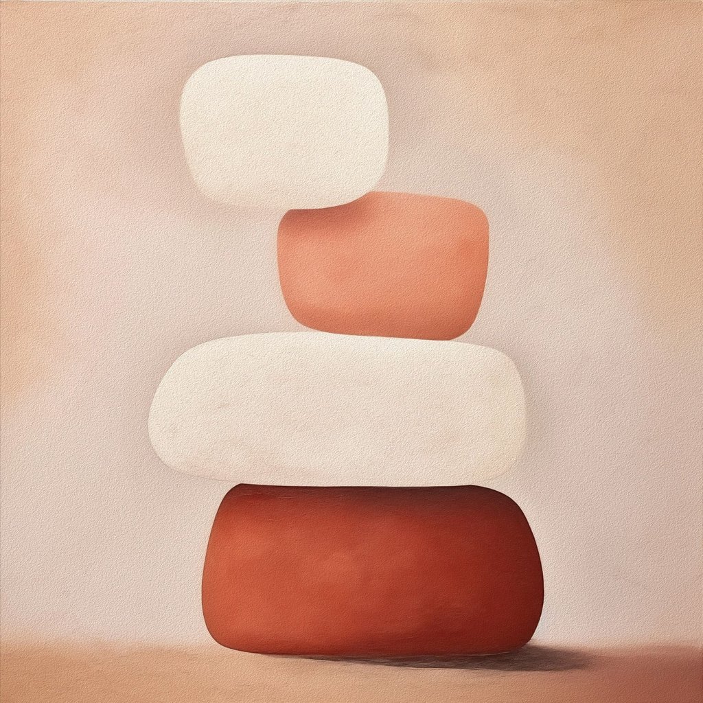 minimalistische abstracte compositie van gestapelde vormen — volledig ontwerp
