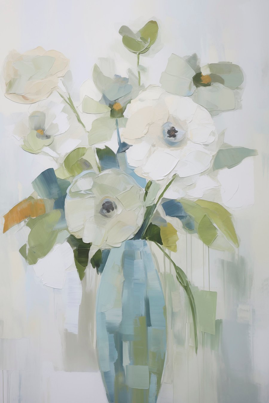 Bloemen met bladeren in een vaas imitatie schilderij — volledig ontwerp
