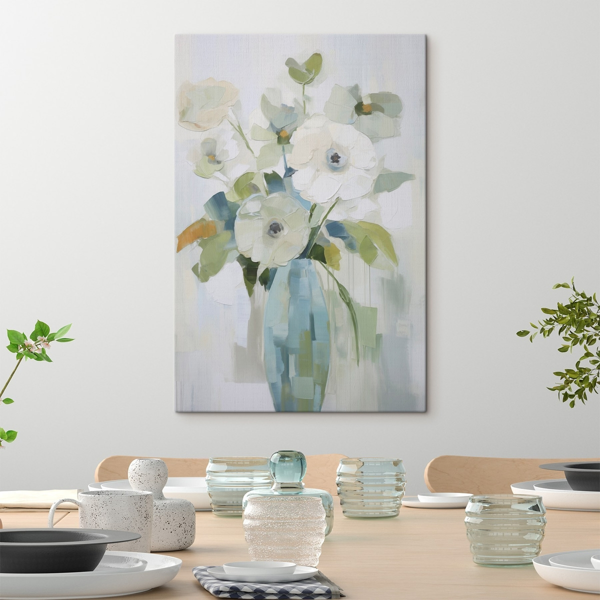Bloemen met bladeren in een vaas imitatie schilderij — interieur 1