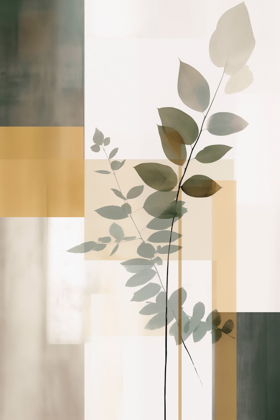 Geometrische abstractie met takken en bladeren — volledig ontwerp