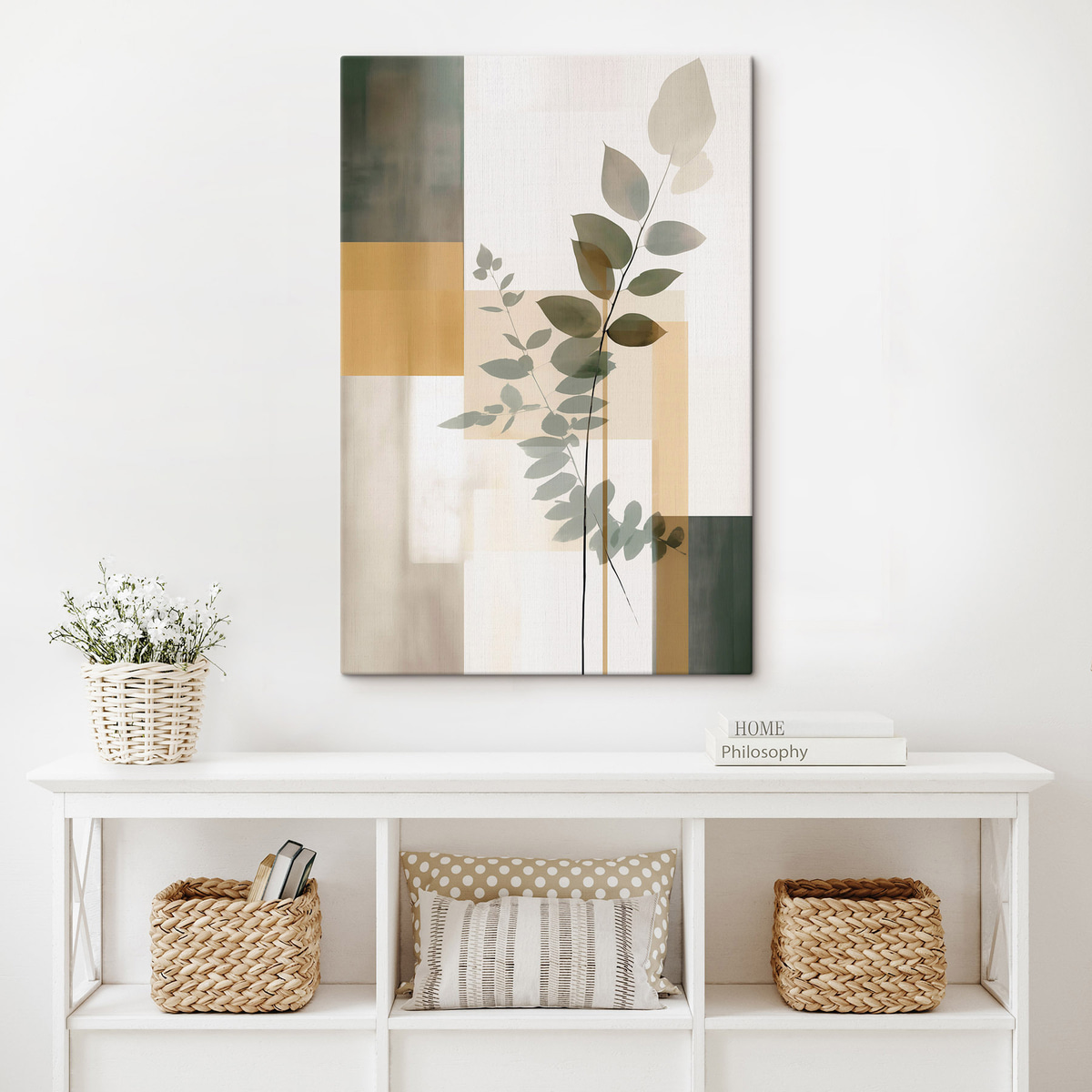 Geometrische abstractie met takken en bladeren — interieur 1