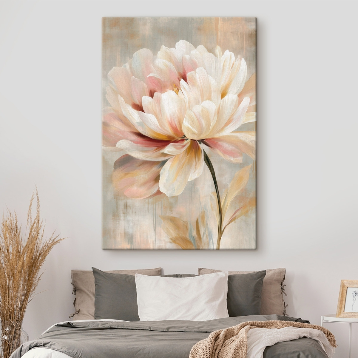 Een delicate pioenroos in pasteltinten, geschilderd in olieverfstijl — interieur 2