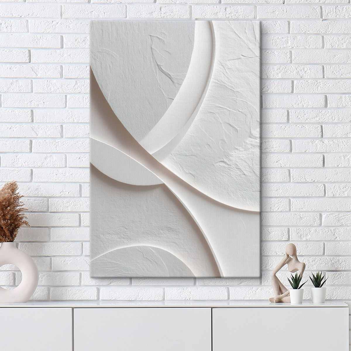 Decoratief paneel met vloeiende lijnen en een steenstructuur op een lichte achtergrond — interieur 1