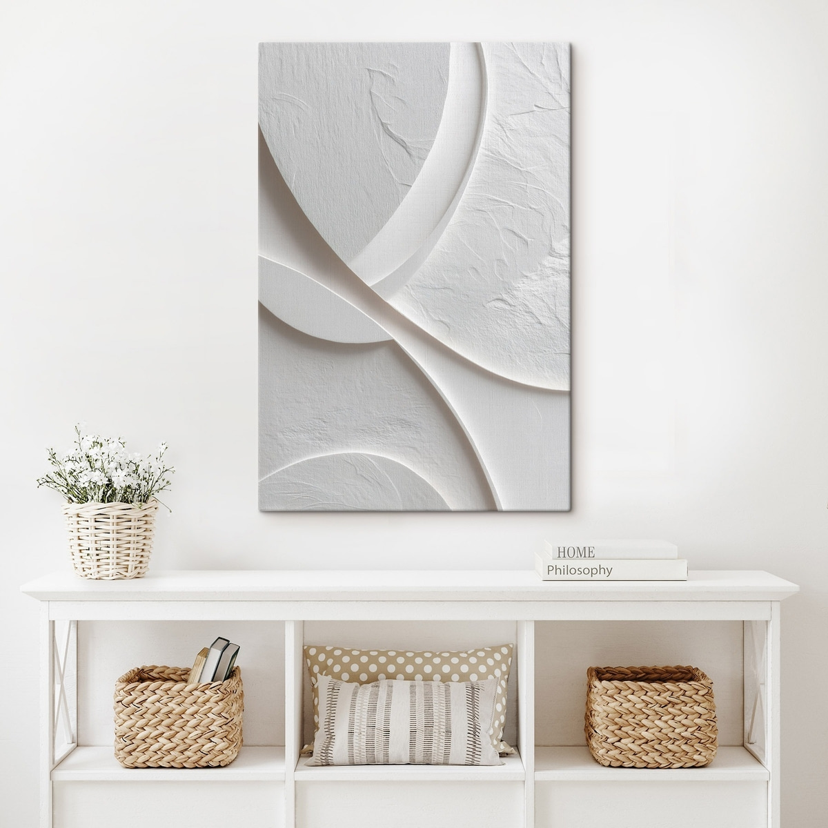 Decoratief paneel met vloeiende lijnen en een steenstructuur op een lichte achtergrond — interieur 2