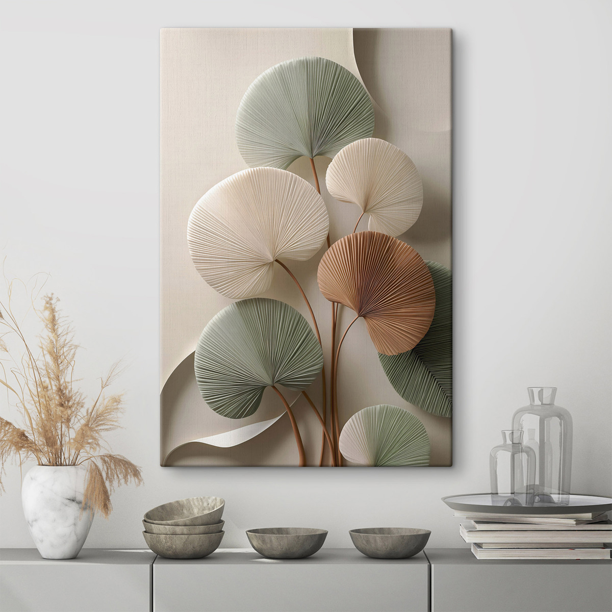Ronde bladeren in saliegroen — interieur 3