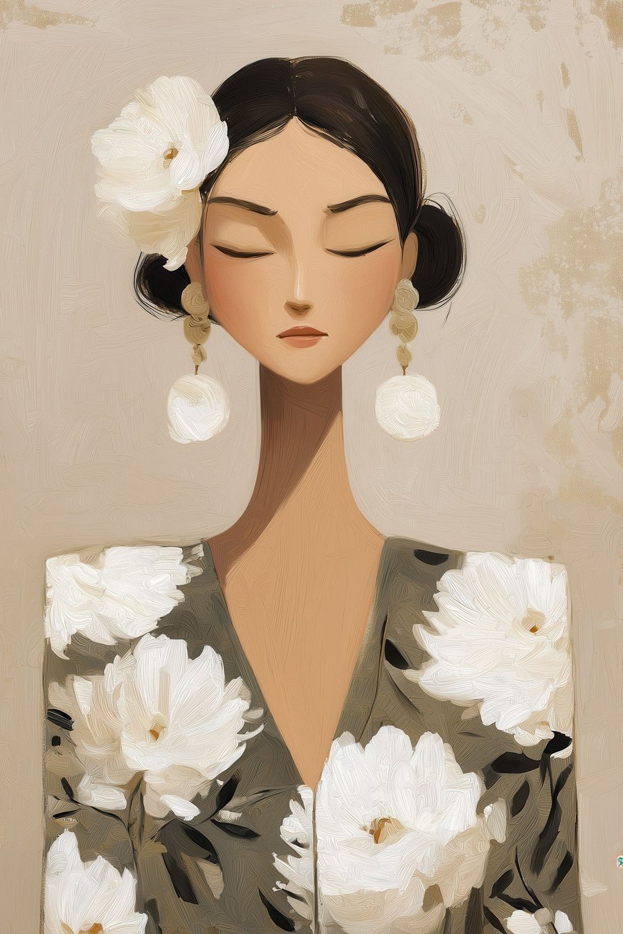 Meisje met bloemen in haar haar — volledig ontwerp
